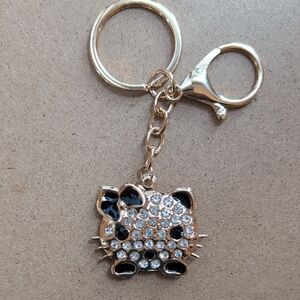 Gold Cat with Rhinestones Keychain Bag Charm